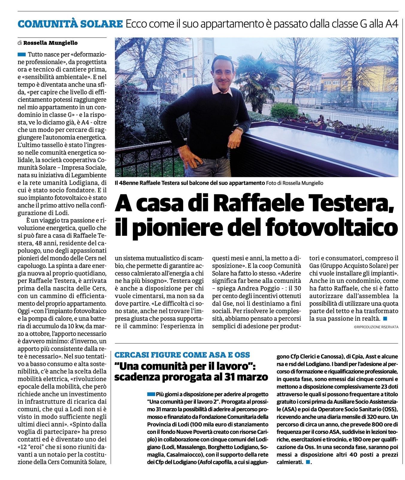 Articolo di giornale su Testera